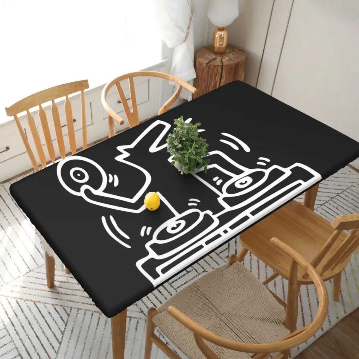 Dj Dog Kieth Animal Haring White Custom Rectangular Tablecloth Oilproof Table Cover for Dining Events Table Cloth