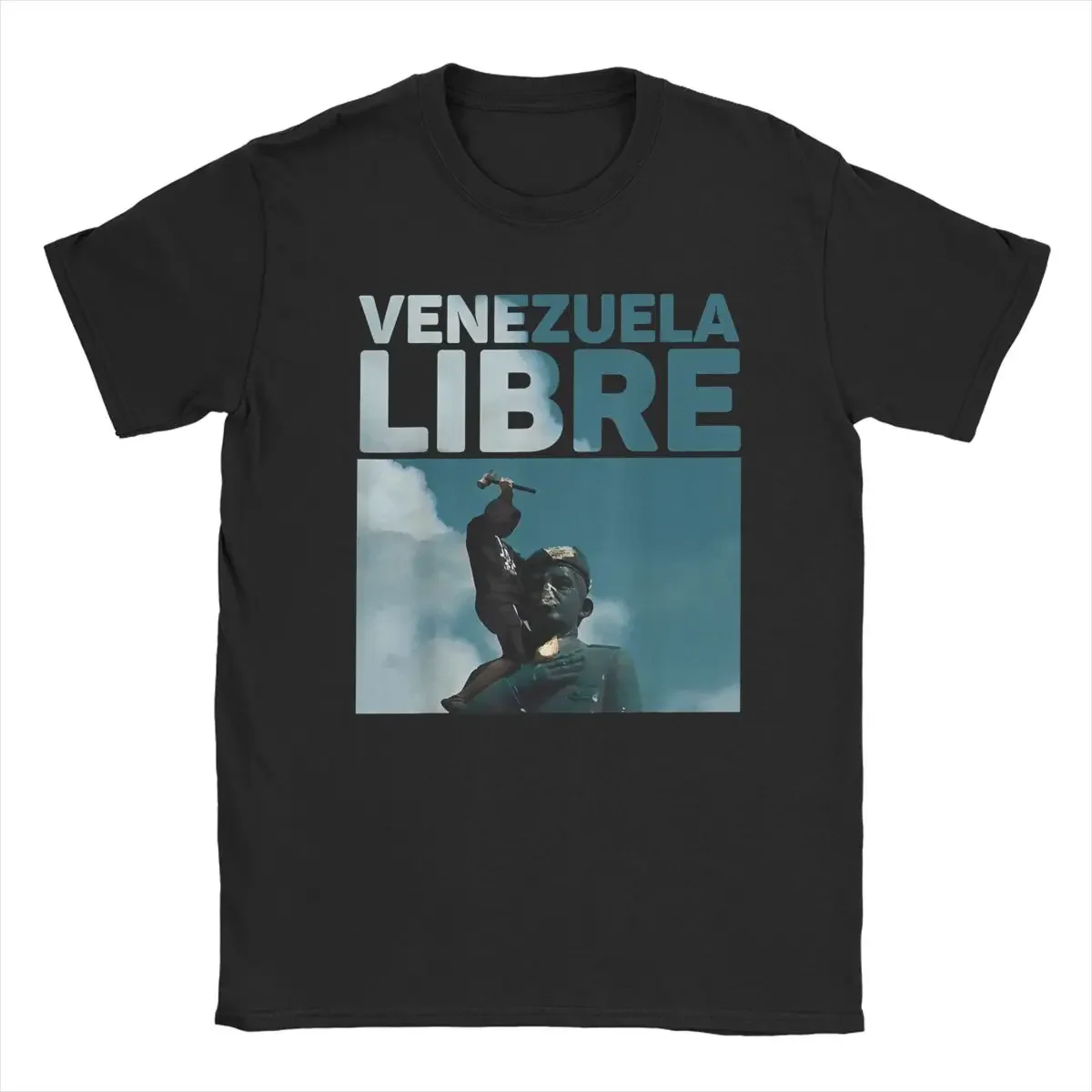 Venezuela To The End Fall Of The Statue Of Chavez T Shirts for Men Pure Cotton T-Shirt O Neck Venezuelan Tees Short Sleeve