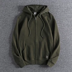 Suéter con capucha de rizo de algodón lavado europeo y americano para hombres, cárdigan deportivo y de ocio, abrigo, Sudadera con capucha juvenil de Joker de color sólido