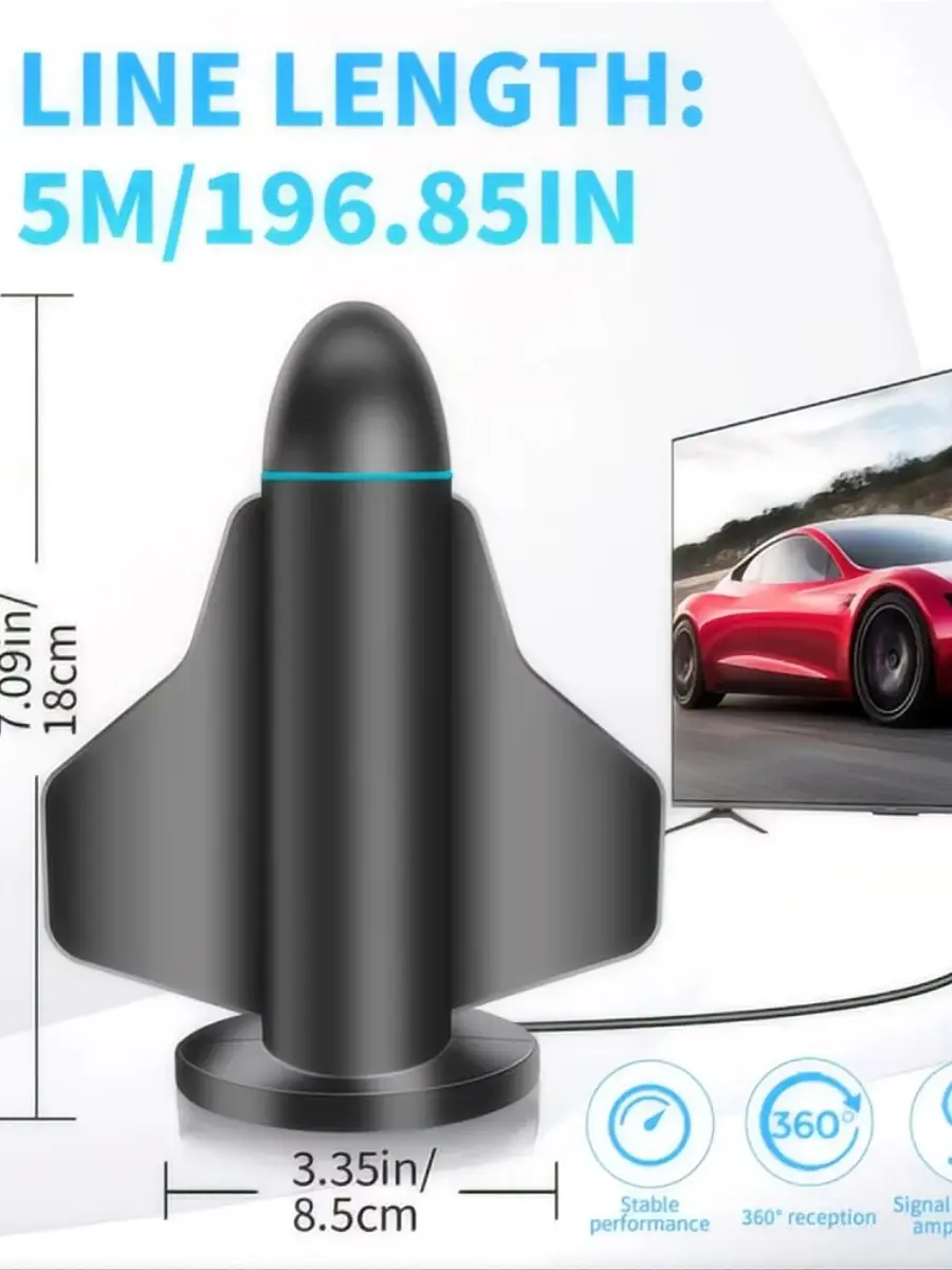 هوائي تلفزيون رقمي بموجة أرضية HDTV-T 2024 هوائي جديد عالي الكسب داخلي وخارجي مقاوم للماء للتلفزيون الرقمي كوب شفط عمودي