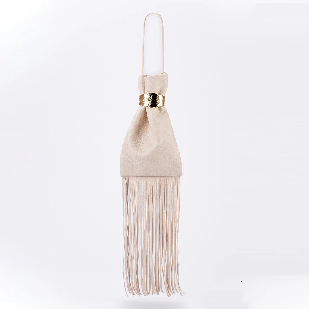 

Fashion Long Tassel Bucket Bag Luxury Metallic Shoulder Bag High Quality PU Leather Women Handbag Mini Pouch Clutch Purses NEW