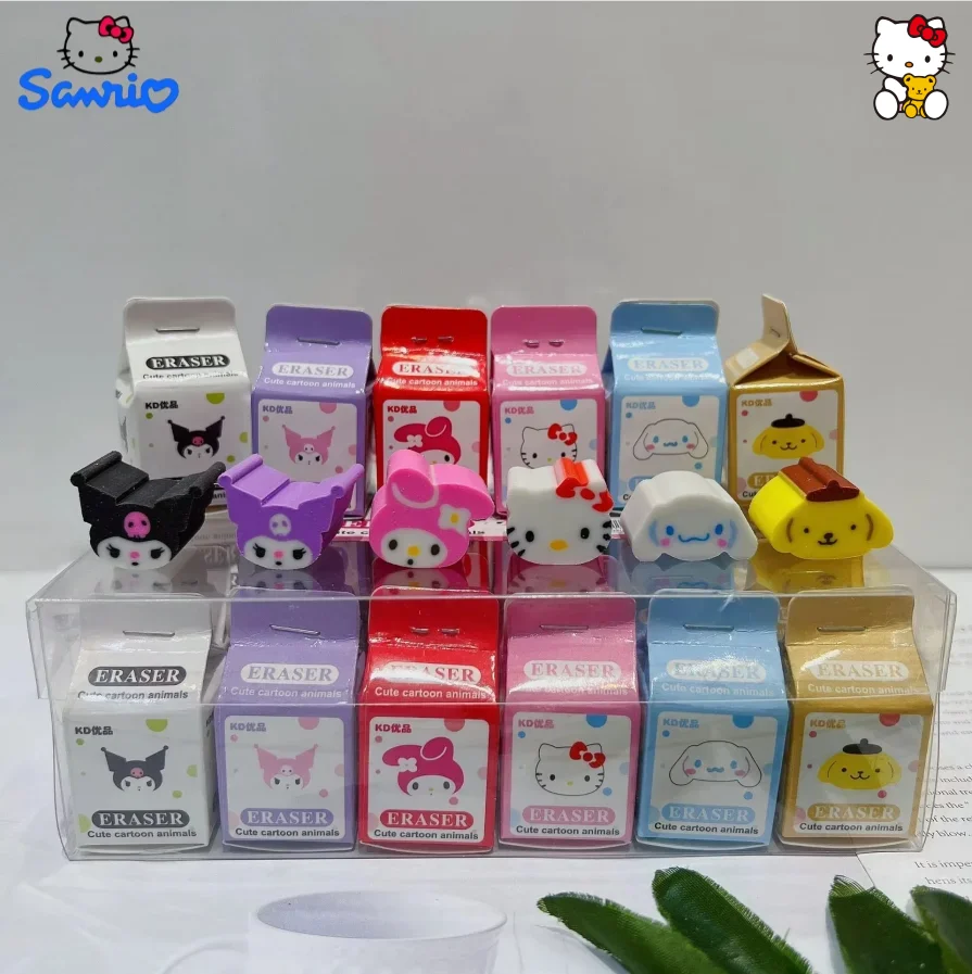 36pcs Borrachas de Lápis Sanrio Anime Hello Kitty Melody Kuromi Cinnamoroll Material Escolar Fofo para Crianças