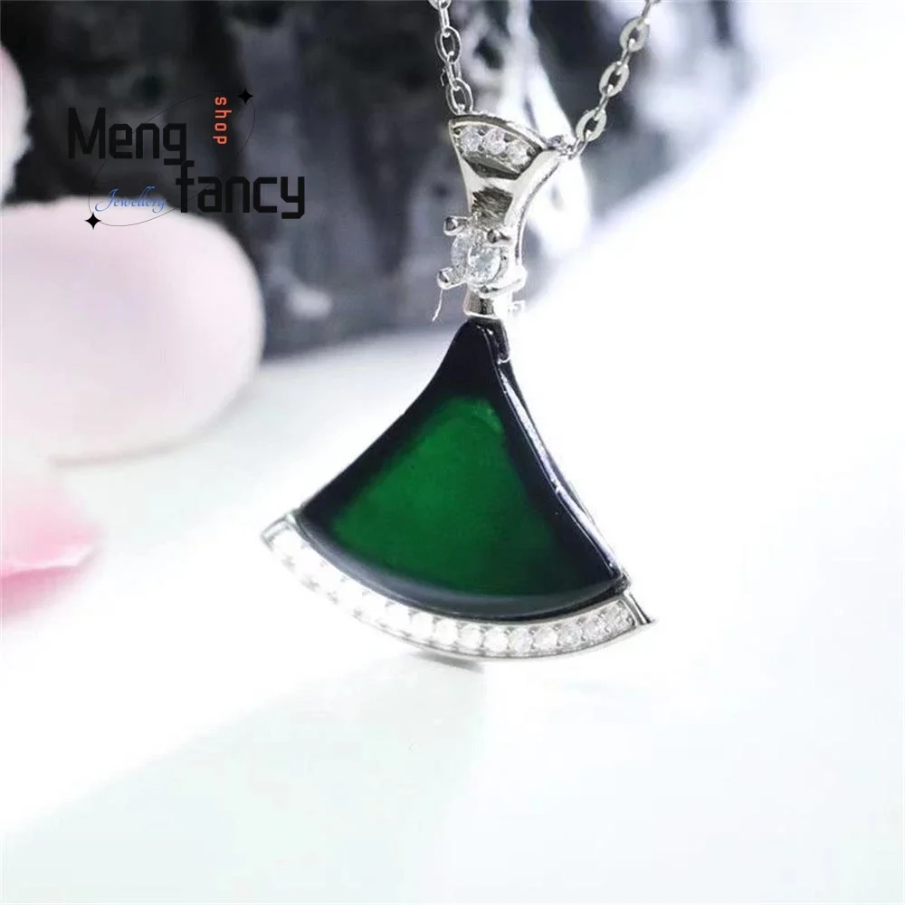 S925 Silver Lnlaid Jadeite Ink Cui Little Dress Pendant Exquisite Elegant Simple High-grade Luxury Quality Jewelry Holiday Gifts