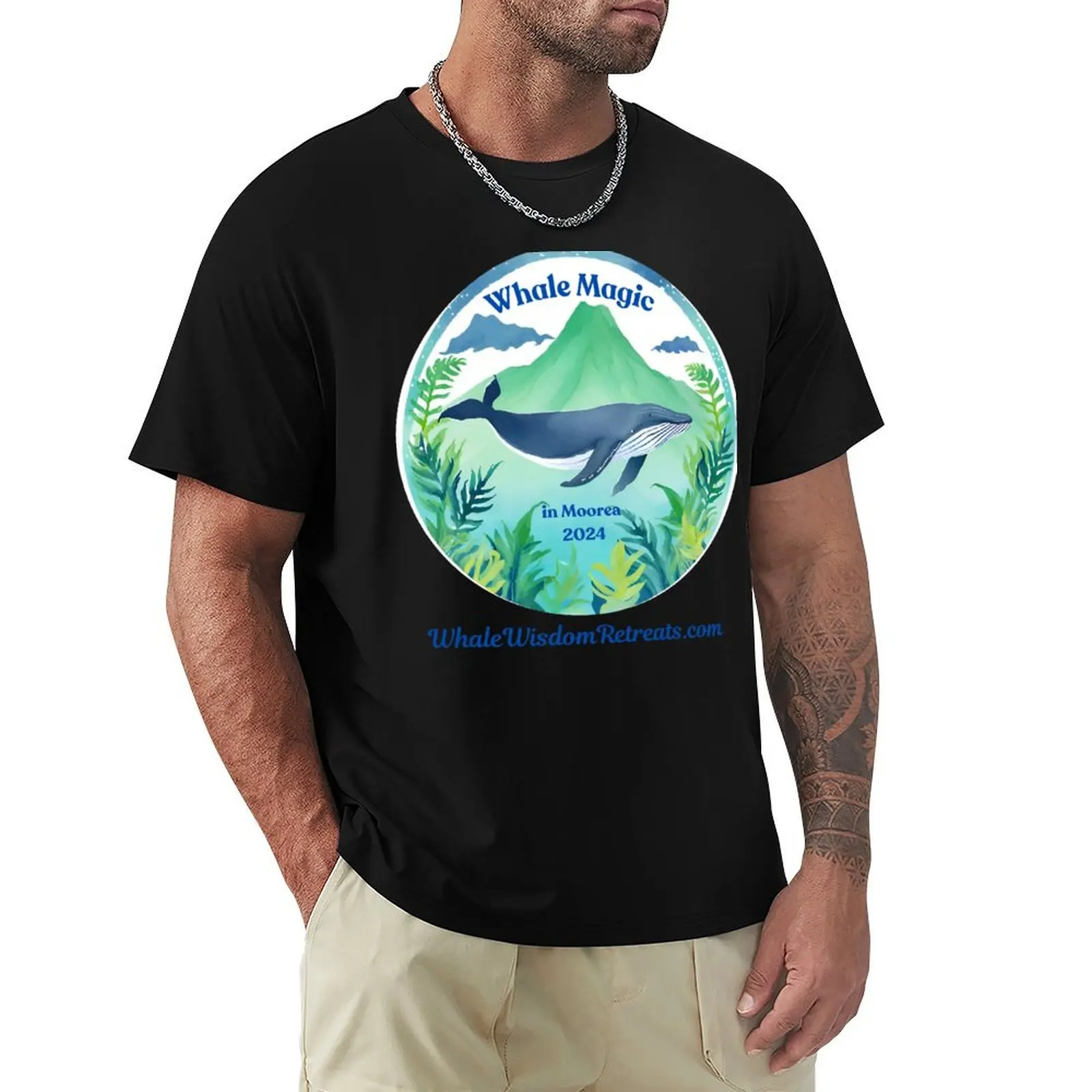 Camiseta con logotipo de Whale Magic in Moorea 2024 Retreat, camiseta informal de algodón de manga corta a la moda