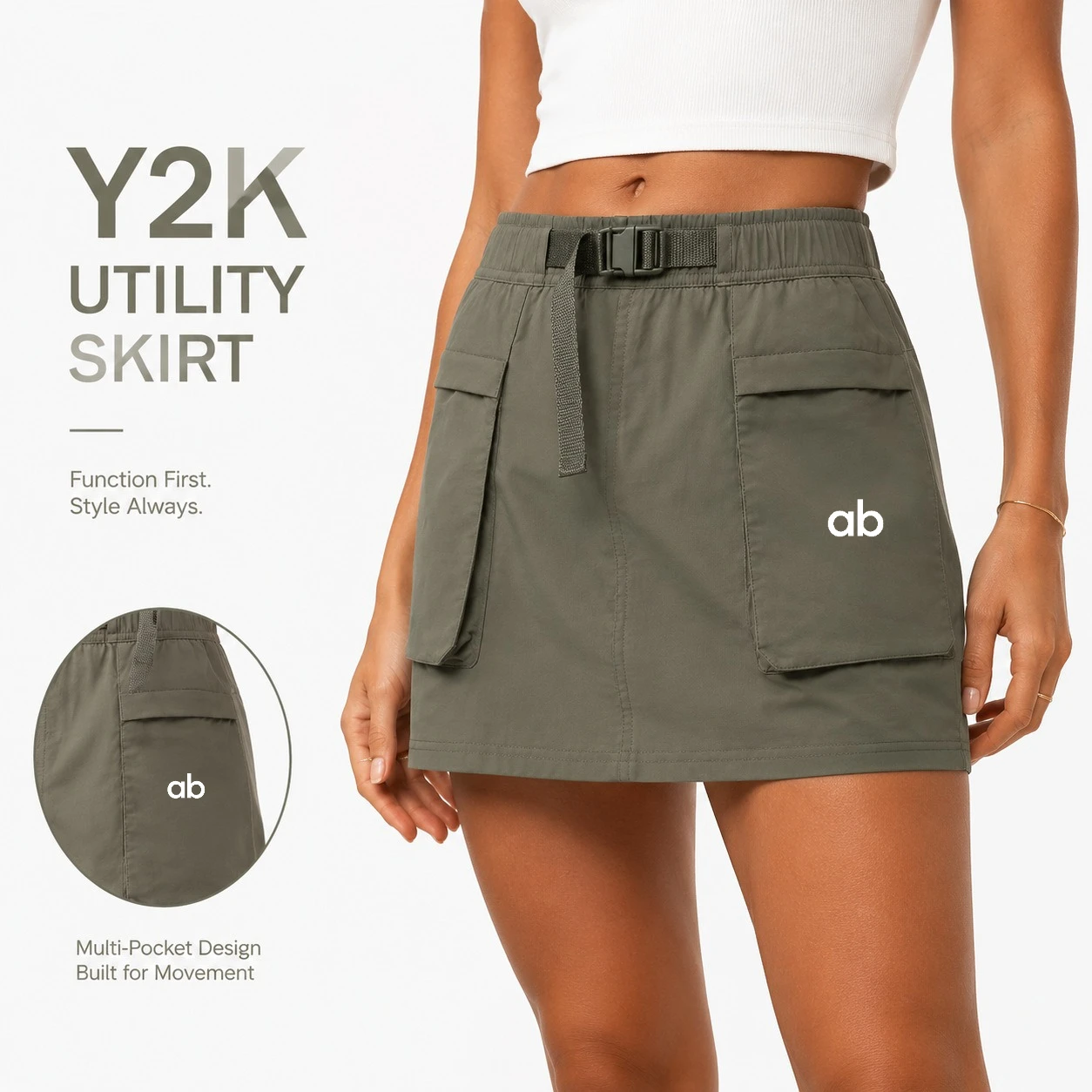 Women Cargo Skort High Waist Built‑in Shorts Anti‑Chafing Zipper Pockets Lightweight Summer Skirt for Hiking Outdoor Sports