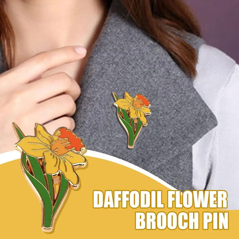 Women Daffodil Flower Alloy Brooch Plant Fashion Style And Natural Lapel Pins Badge For Clothing Backpacks Hat Access X4x9