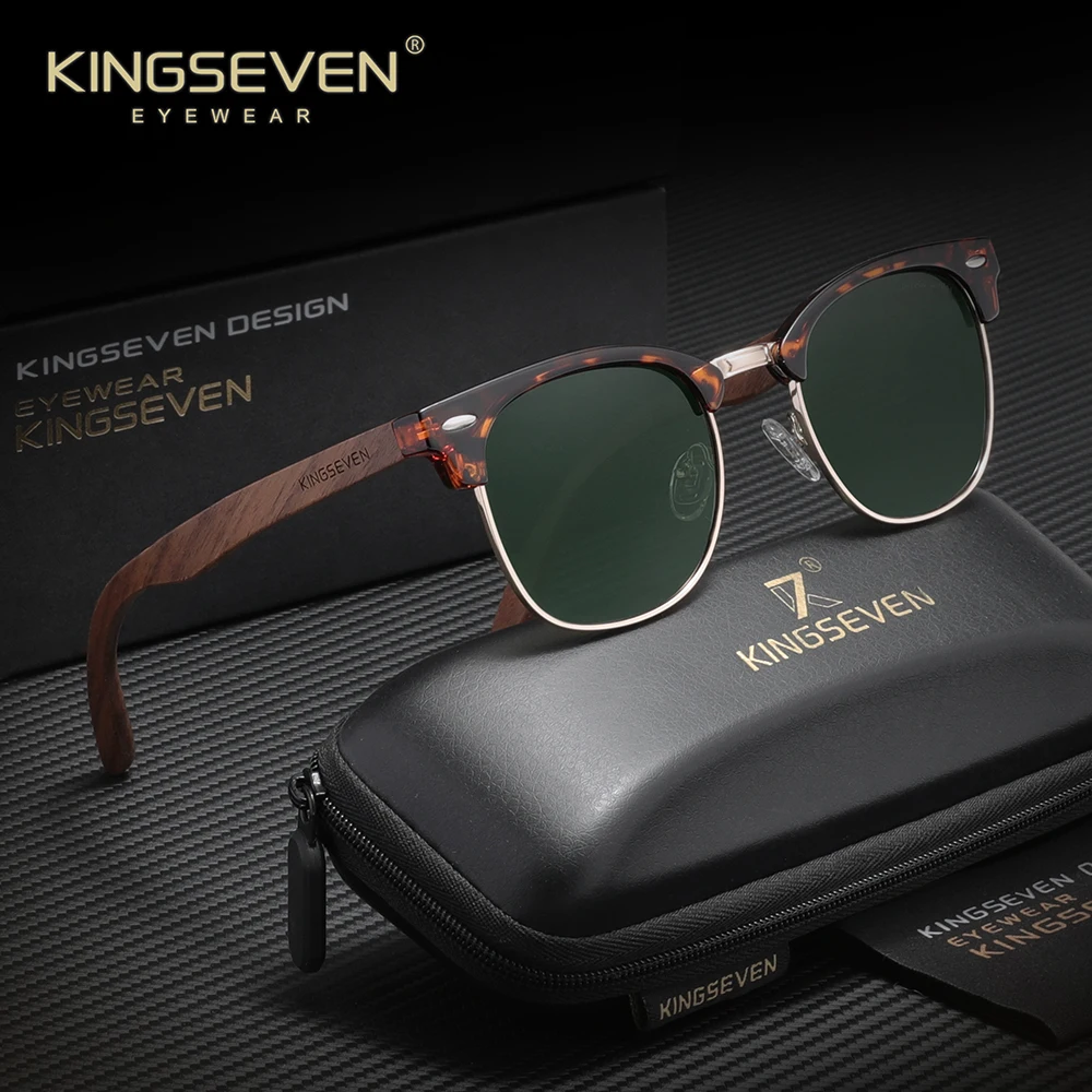 

KINGSEVEN Retro Walnut Wooden Sunglasses Polarized UV400 Glasses For Men Women Driving Fashion Glasses Oculos
