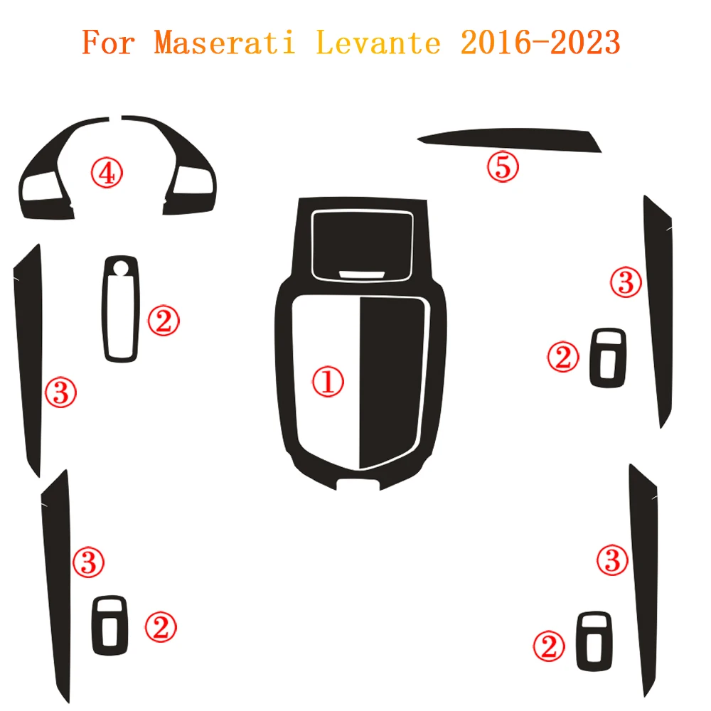 For Maserati Levante 2016-2023 Interior Central Control Panel Door Handle 5D Carbon Fiber Stickers Decals Car styling Accessorie