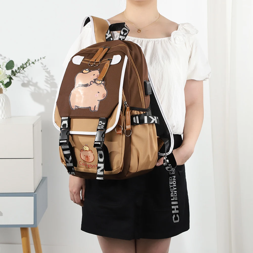 Capybara Niedlicher Rucksack mit Federmäppchen, stilvoller Rucksack, verstellbarer Riemen, bezaubernder Tagesrucksack, Reiserucksack