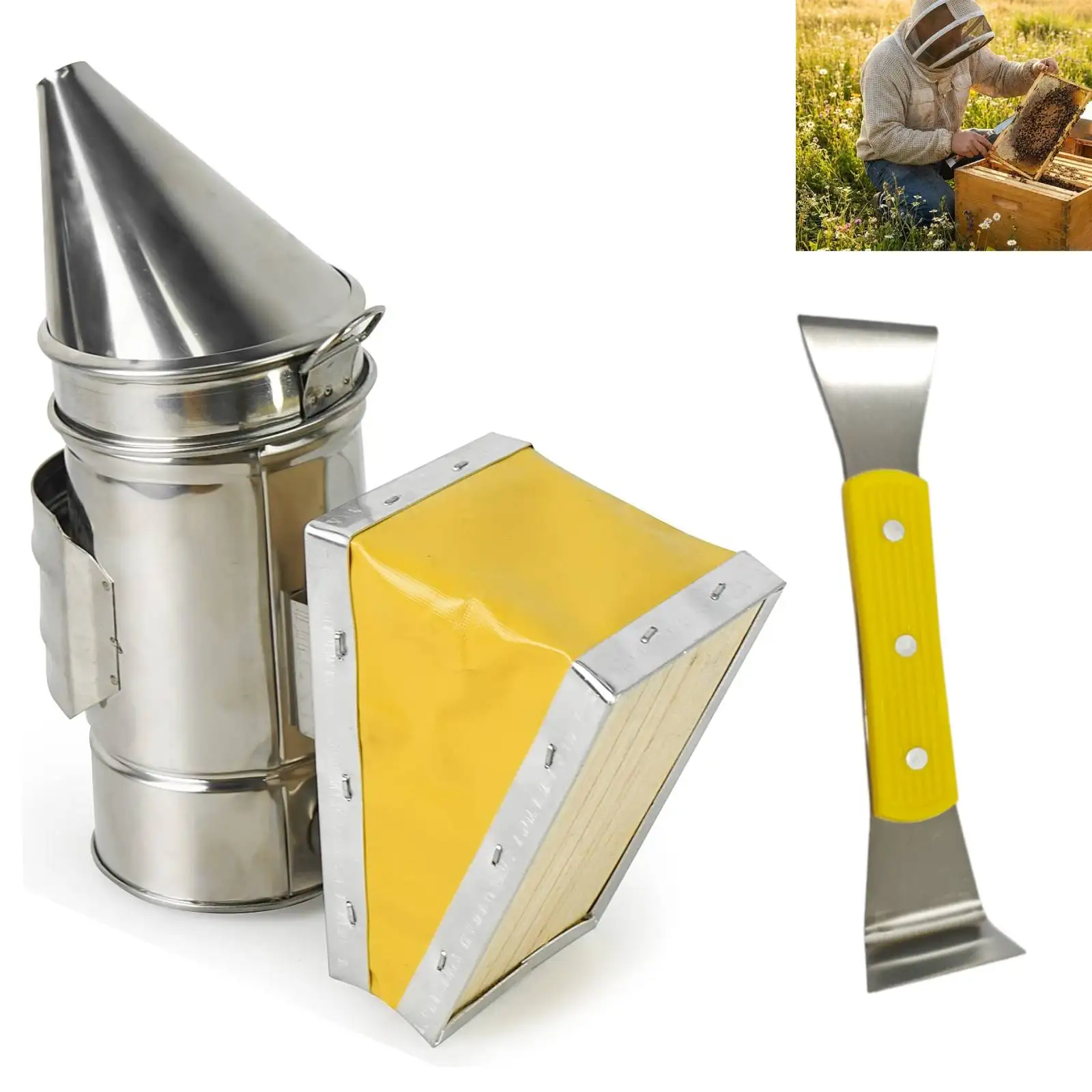 2-IN-1 Mini Bee Smoker Stainless Steel Bee Smoker Stainless Steel Hive Tool Beekeeping Supplies