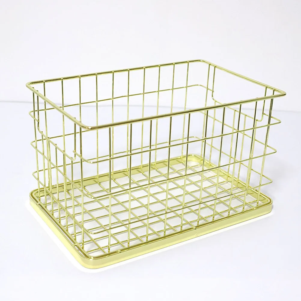 

Golden Storage Basket Iron Home Organizer Multifunctional Desktop Container For Books Snacks Sundries Debris Storage