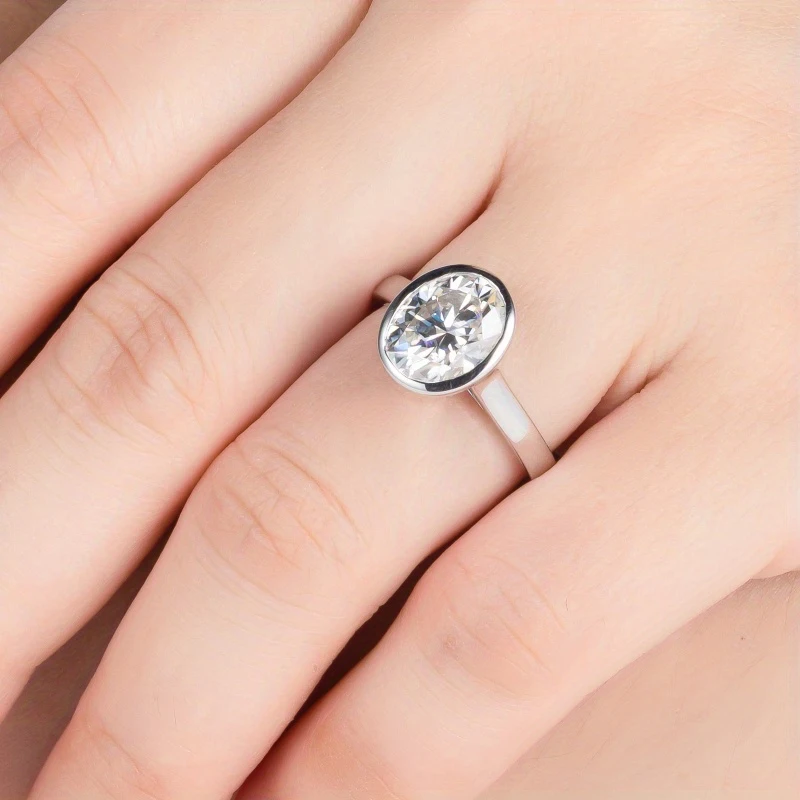 خاتم زواج من الفضة عيار 925 عيار 2 قيراط من المويسانتي البيضاوي بتصميم كلاسيكي يومي وبسيط متعدد الاستخدامات للرجال والنساء عالي الجودة #5