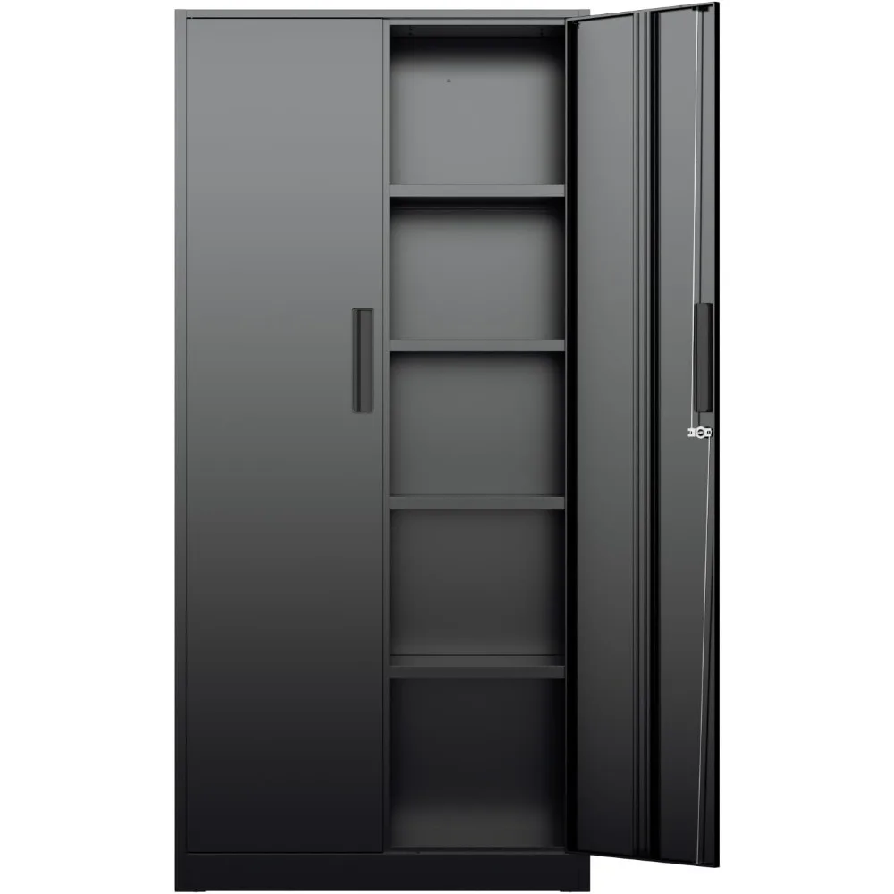 

Metal Storage Cabinet, 71 Black Office Metal Cabinet with Locking Doors and Adjustable Shelves, Steel Locking Cabinets