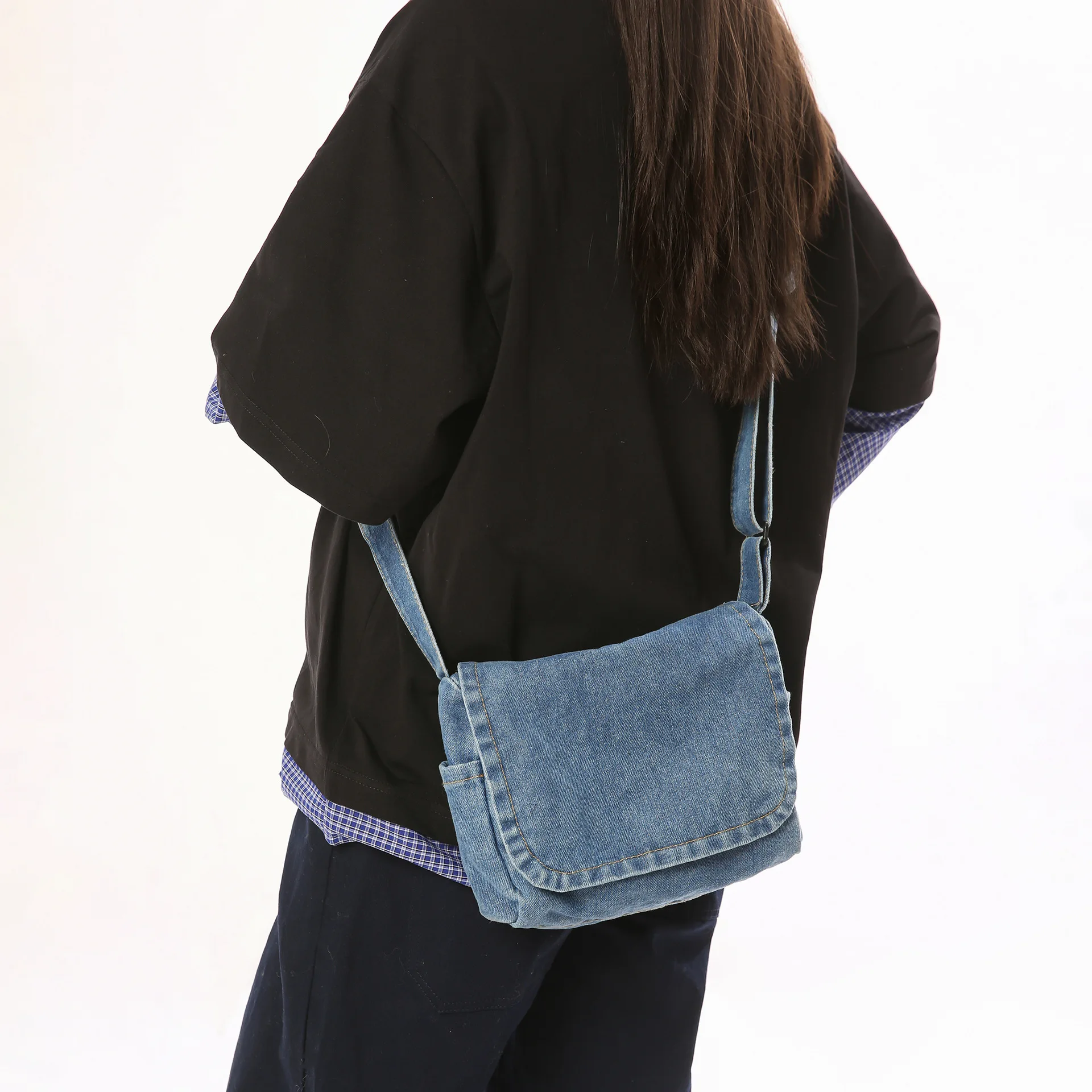 

Denim Cloth Women Small Flap Shoulder Bag Blue Canvas Fabric Vintage Handbags Messenger Bags Lady Minimalist Purse For Shopping