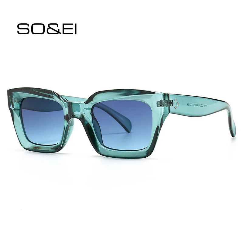 SO&EI Fashion Cat Eye Sunglasses Women Retro Clear Ocean Gradient Lens Eyewear Retro Brand Designer Men Rivets Sun Glasses UV400