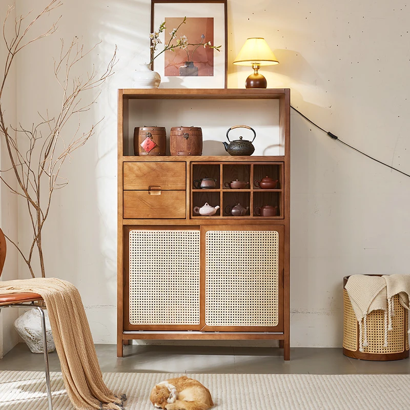 

Wabi Sand Wind Bogu Rack Tea Room Shelf Tea Set Display Cabinet Solid Wood Partition Duobao Pavilion Living Room Tea Cup Ornamen
