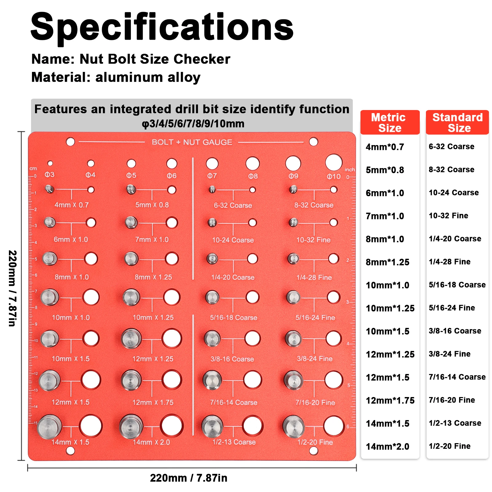 Nut and Bolt Thread Checker Set 28 Thread Identifier Gauge Inch and Metric Size Precise Screw Size and Thread Measuring Tools