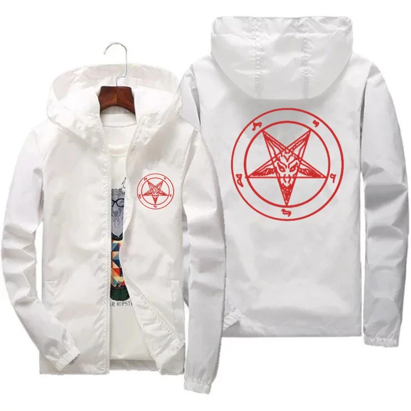 Pentagrama con capucha fina para hombre, chaqueta de piloto, abrigo la iglesia Satán, Baphomet, Caballeros Templarios