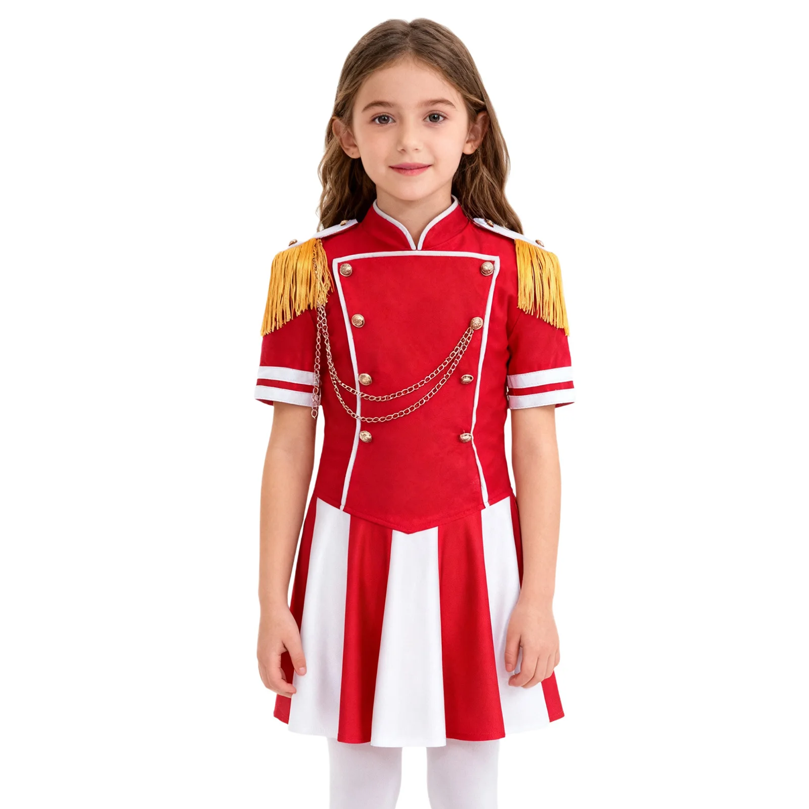 

Halloween Drum Honor Guard Majorette Cosplay Costume Set Epaulette Tassels N And Buttons Decor Tops with Skirt Carnival Outfit