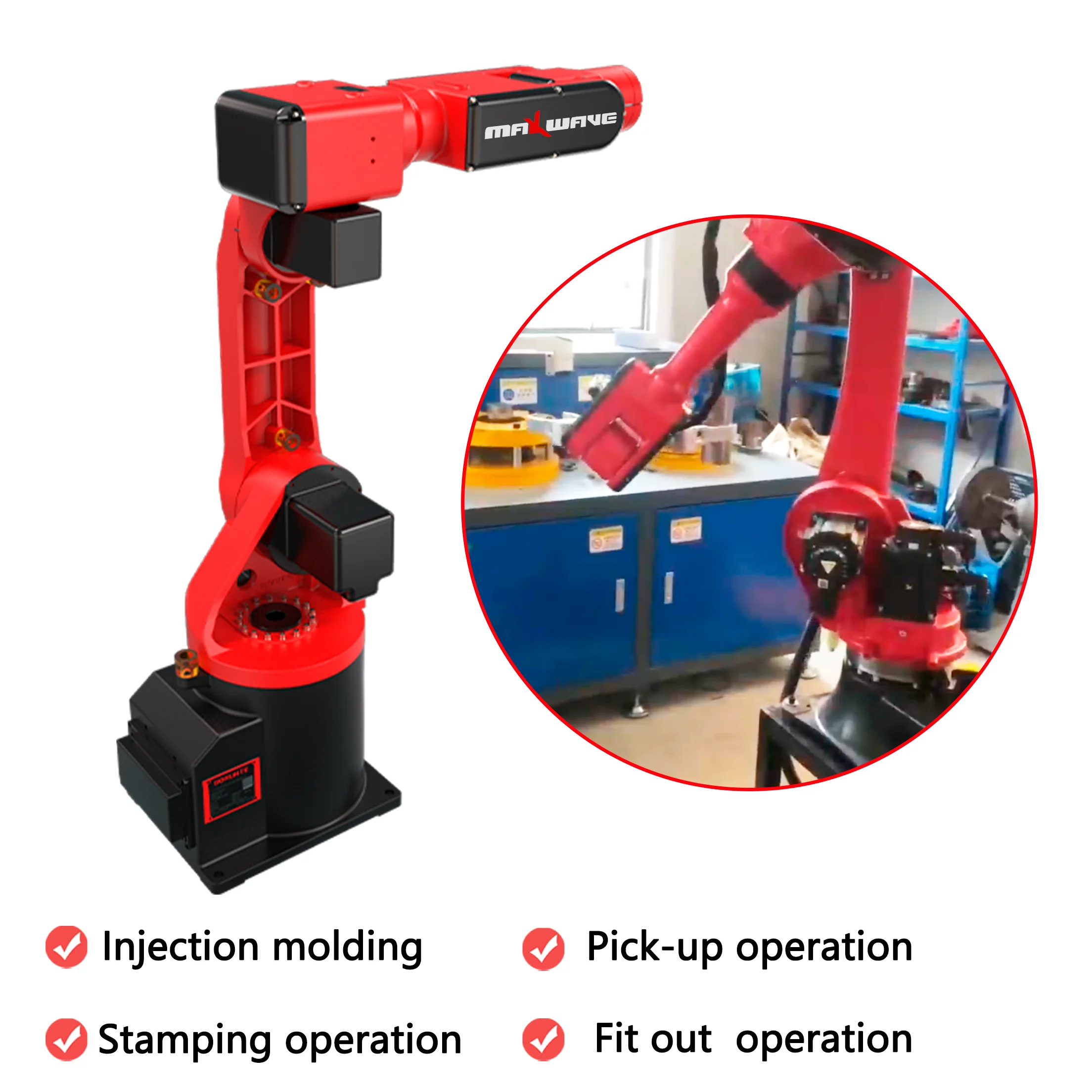 แขนหุ่นยนต์ Maxwave 6 แกนสําหรับสายการผลิตระบบอัตโนมัติการเชื่อมการเจียรการจัดการ 24/7
