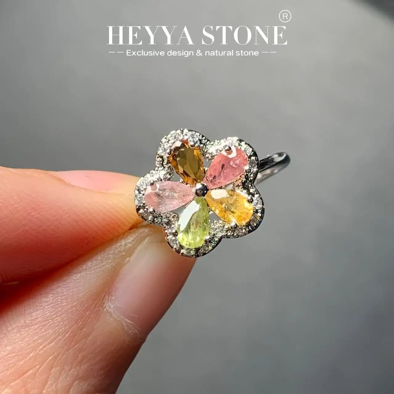 

New Arrival Natural Tourmaline Rings Female Jewelry For Women Gift Copper Cute Stone Flower