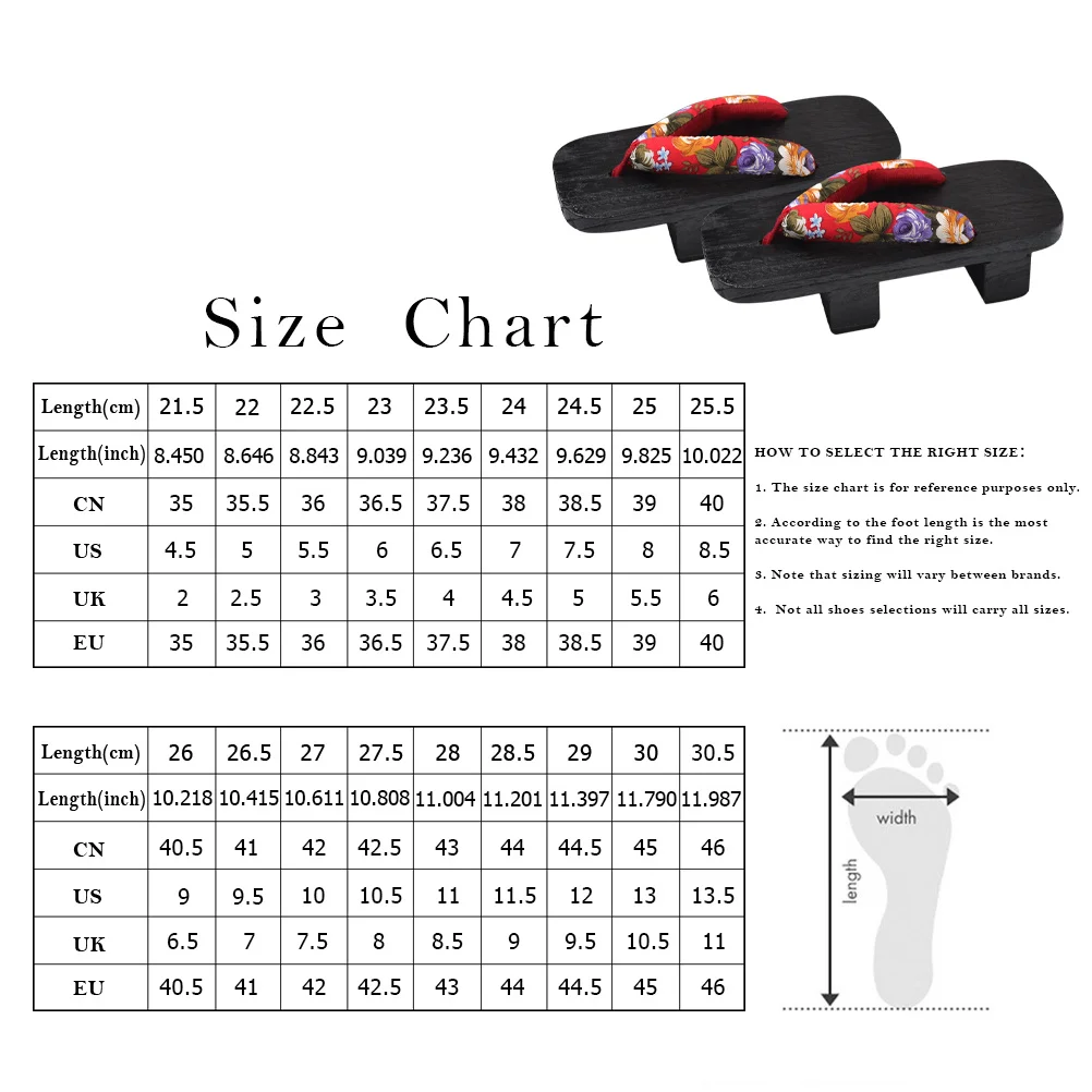 1Pair Japan Clogs Summer Platform Sandals Red Flower Pattern Slip-on Casual Slippers Size 38 23cm Men Women Outdoor Fashion