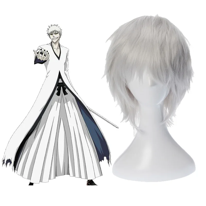 Kurosaki-Disfraz de Cosplay de Ichigo para adultos, peluca blanca de Ichigo, zapatos de paja de Anime y accesorios de máscara, regalos de Halloween