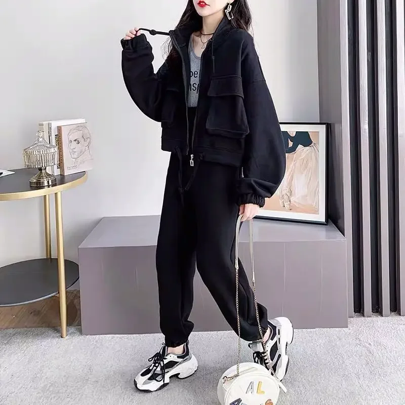 Sports Suit Women 2024 Autumn New Trendy Casual Overalls Women's Korean Loose Cardigan Sweatshirt Jacket Sweatpants 2 Piece Sets