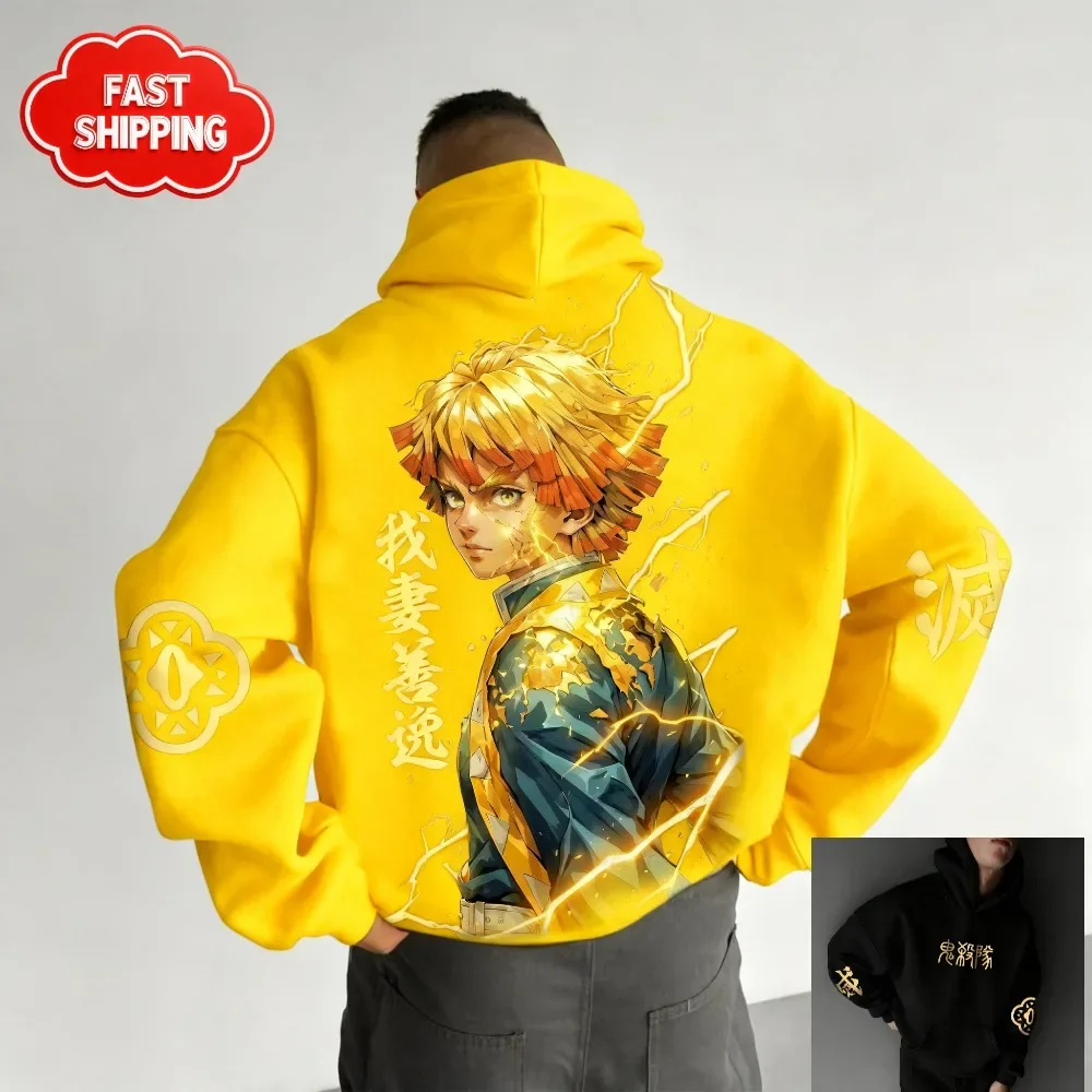 Demon Slayer Anime Felpa con cappuccio versatile Nezuko Kamado Graphic Uomo Donna Felpa in cotone oversize Comfort Fit Unisex Streetwear