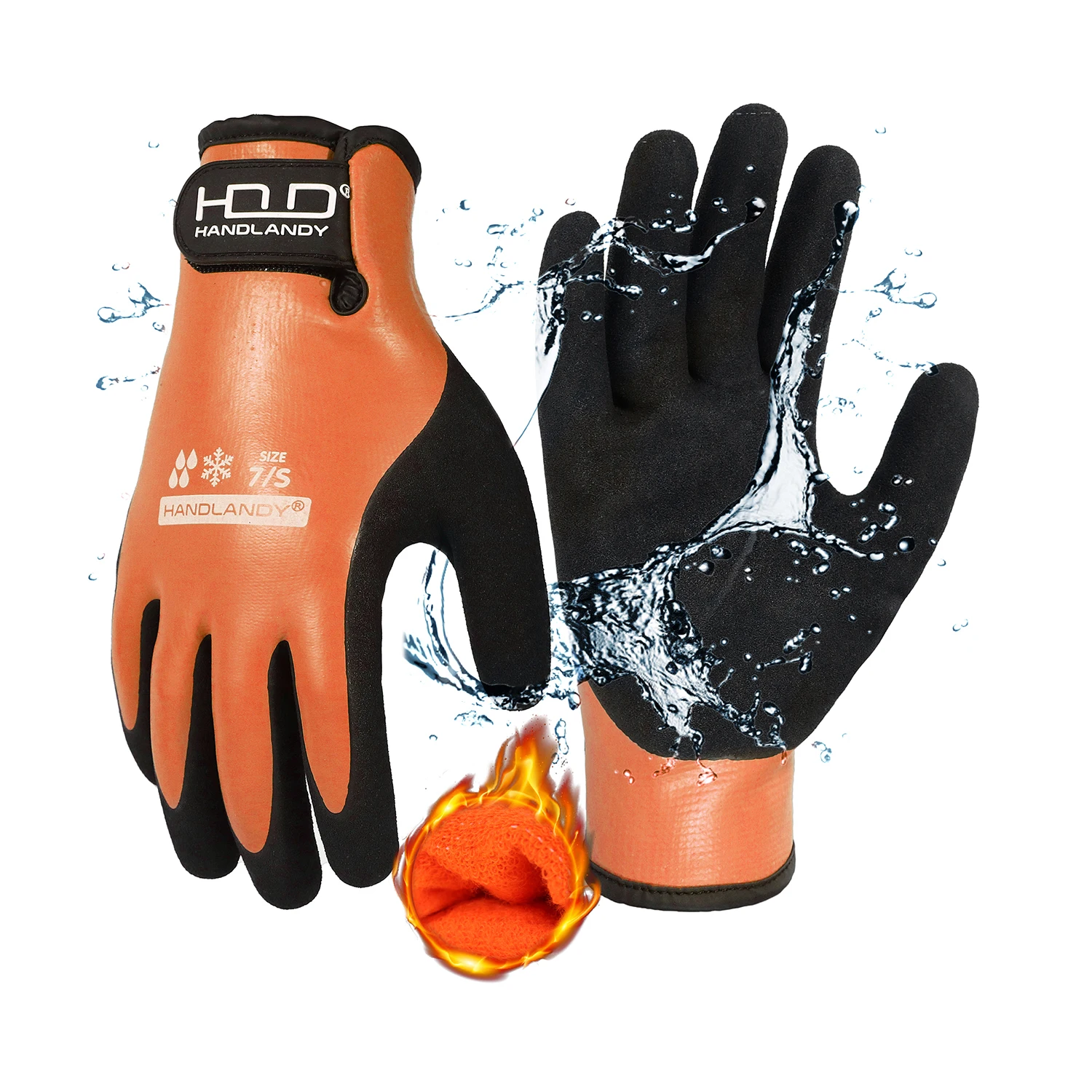 HANDLANDY Waterproof Work Gloves for Cold Weather, fully submerged rubber warm lining winter outdoor work gloves