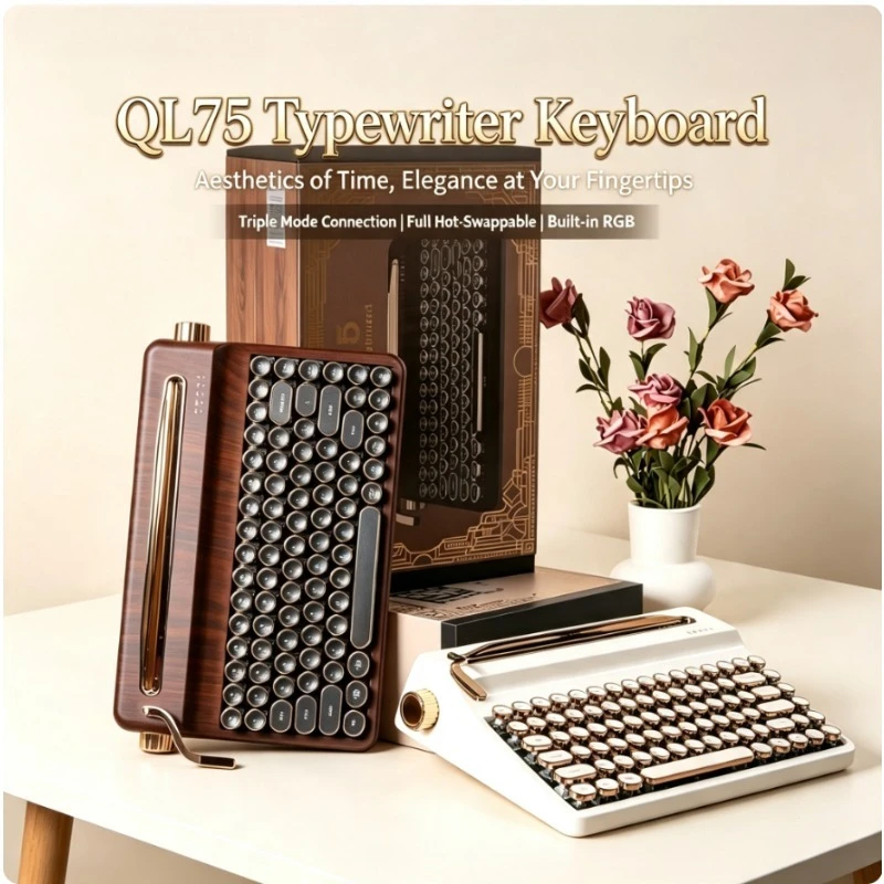 Customized QL75 Mechanical Keyboard Wireless The Third Mock Examination Retro Style RGB Hot Plug QMK/VIA Gift Box Package