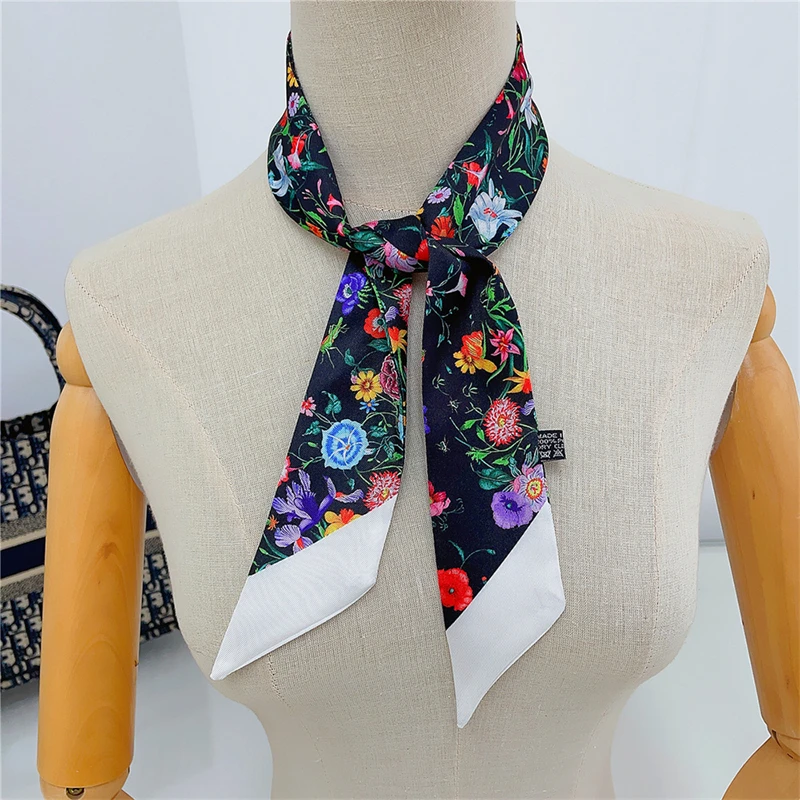 Long Silk Scarf Women Luxury Hairband Scarves Fashion Print Wrap Tie Bag Ribbon Accessories 2023 New Foulard Women\'s Headscarf