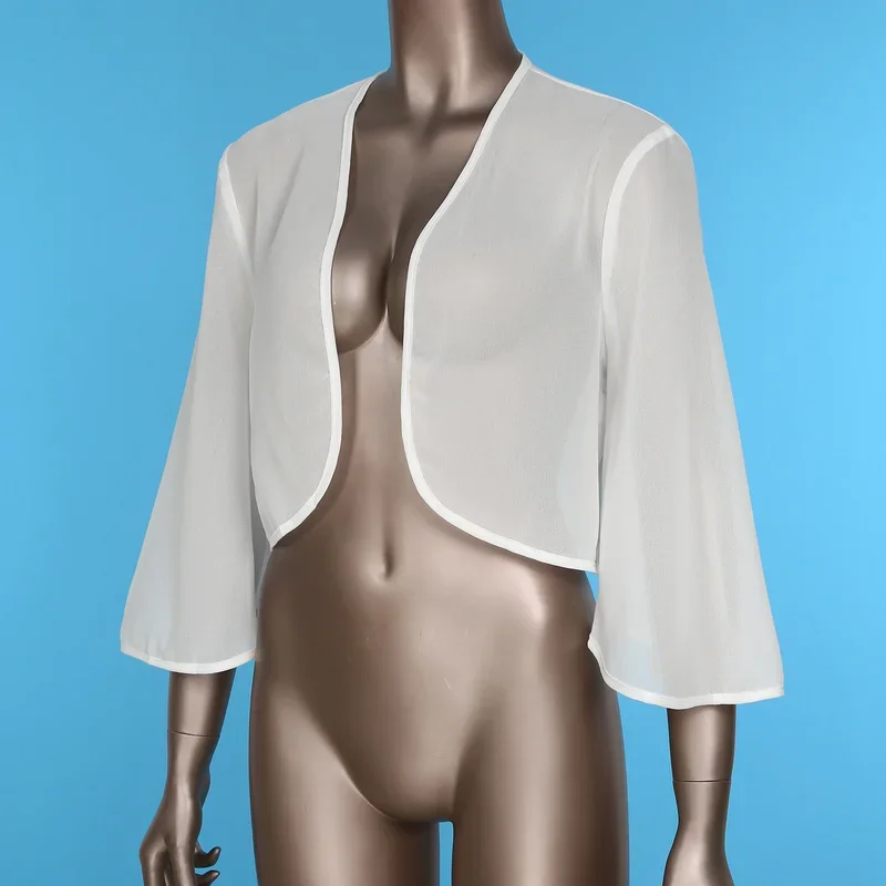 RT01 Donna Manica 3/4 Cardigan in chiffon Giacca bolero Estate Elegante Festa di nozze Abito da sposa Coprispalle Avvolge Scialli CoprispalleGf1