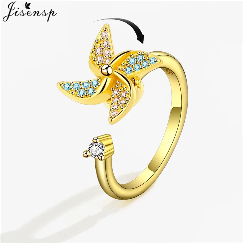 Retro Stainless Steel Rotate Windmill Ring Anti Anxiety Fidget Finger Jewelry Ladies Casual Daily Spinner Rings Gift Accessories