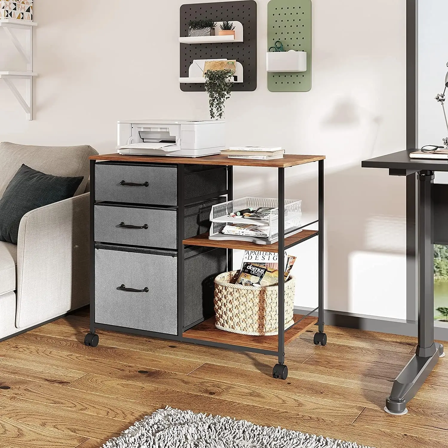 3 Drawer Mobile File Cabinet, Rolling Printer Stand with Open Storage Shelf, Fabric Lateral Filing Cabinet fits A4