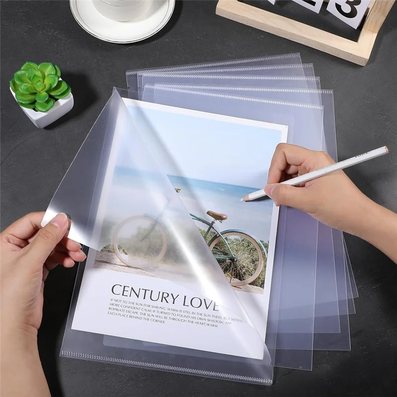 AF91-60Pcs Plastic Clear File Folders L Shape Copy Security Project Folders Paper Sleeve Folders For A4 / Letter Size Paper