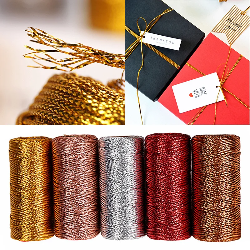 100M 1.5mm Gold Wire Macrame Cord Crafts Handmade Rope Ribbon String Gift Wrap Vintage Thread Twine DIY Sewing Home Party Decor