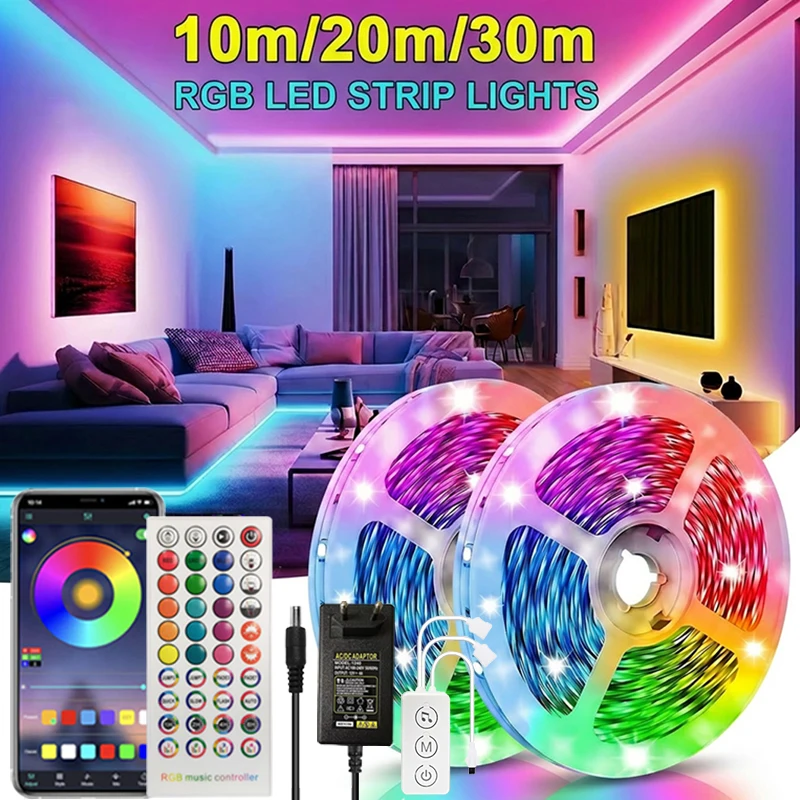 12V Led Strip Lights Music Sync For TV Smart Bluetooth Control Flexible Ribbon Tape RGB5050 LED Backlight For Room Decoration