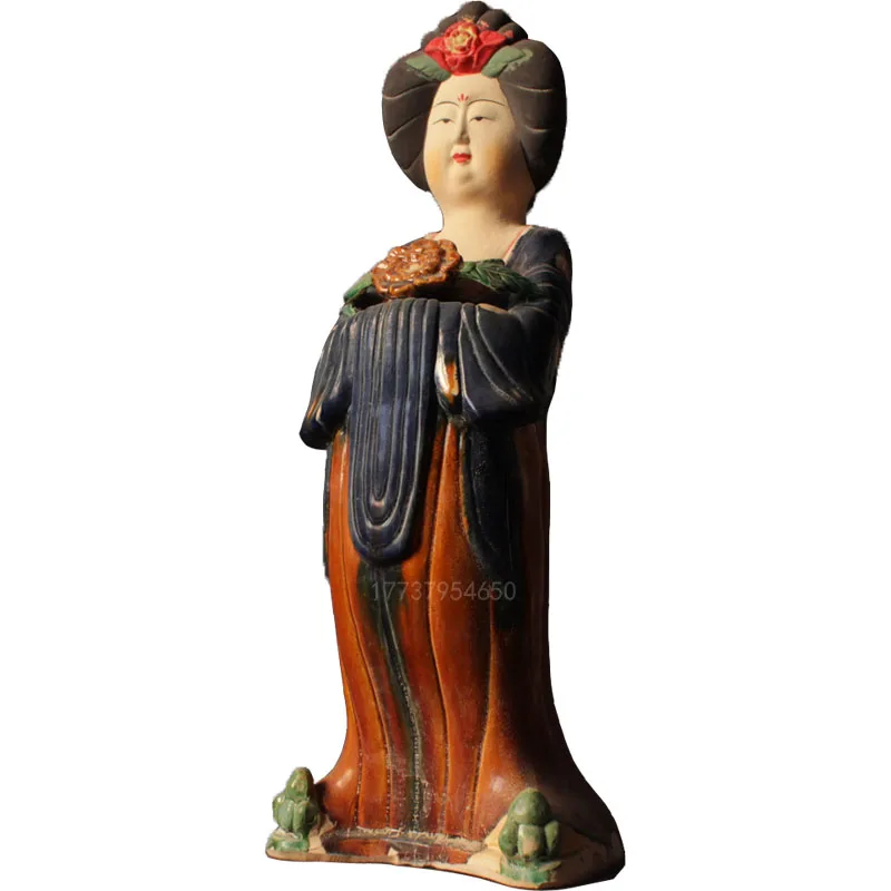 2pcs Old China Tang Sancai Porcelain Dynasty Palace Beauty Sacrifice Statue Home Room Office Tea Room Decoration Sculptures