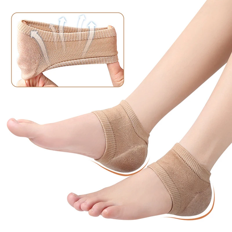 Gel Silicone Heel Protector Sleeve, Heel Pads, Feet Care, Plantar Fasciitis Suporte, Pele Reparação Almofada, Meias Half-Yard, Heel Cups