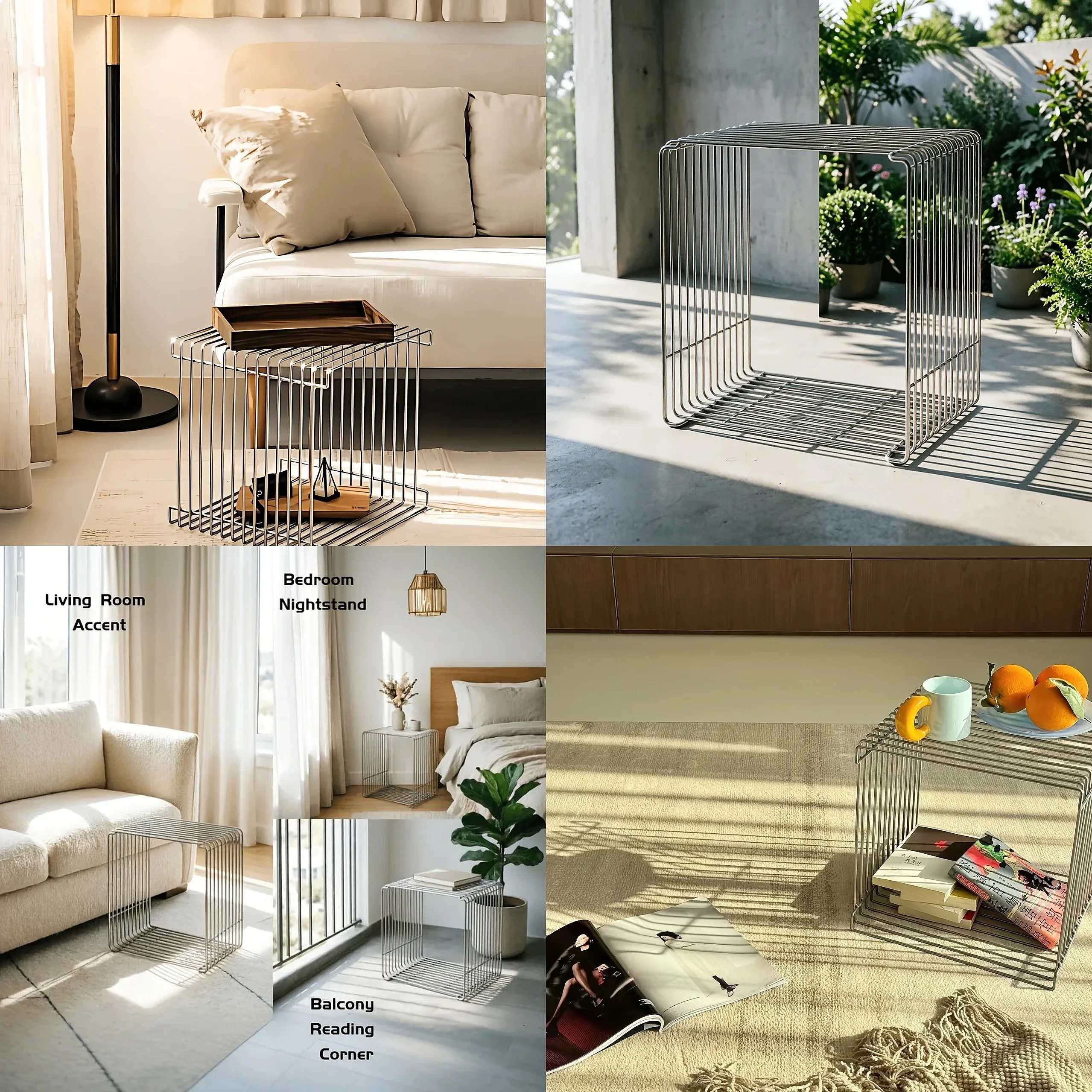 Shining Silvery Metal Side Table Stool Modern Designer Side Table Coffee Table Book Shelf Creative Storage 11.81inches 30cm