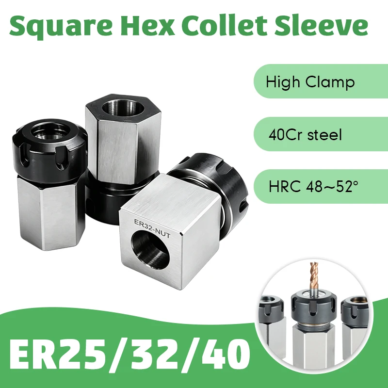 RH 1Set ER Square Hex Collet Block ER/25/32/40 Block Chuck Holder Workholding Holder for CNC Lathe Engraving Machine