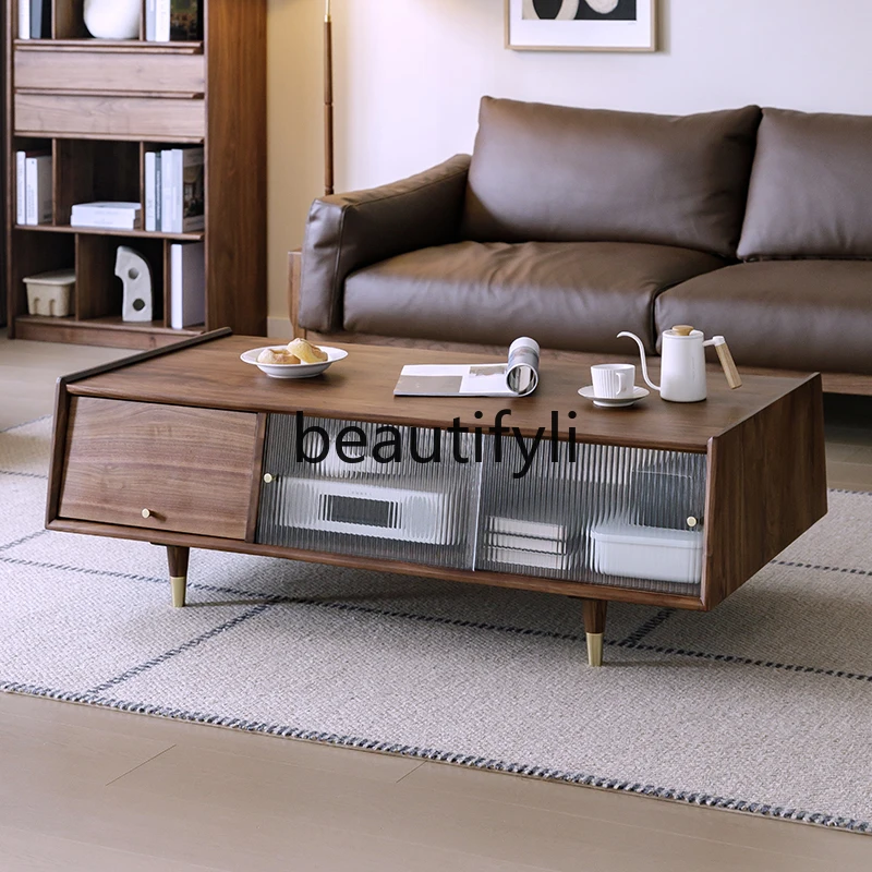 

Italian light luxury North American black walnut all-solid wood coffee table living room designer home tea table