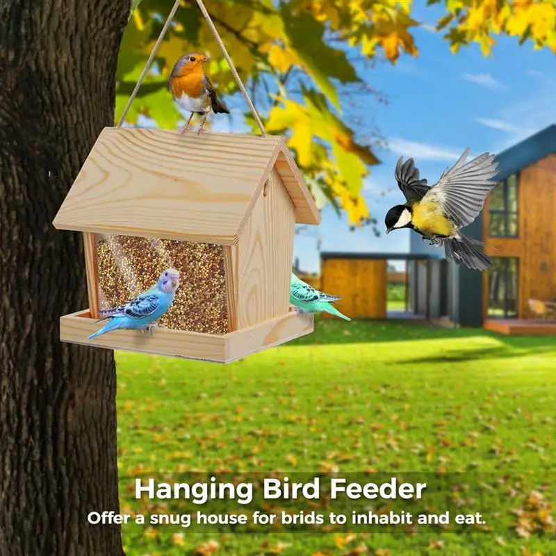 Hanging Wooden Bird Feeder Farmhouse Bird Feeder With 2 Landing Trays Feeding Station For Wild Birds Outdoor Bird Feeder House