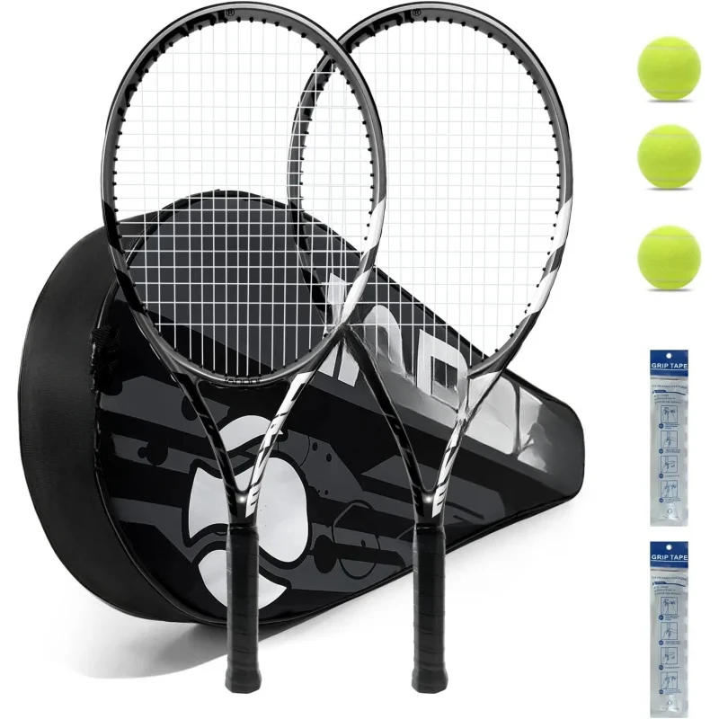 Tennis Rackets for Adults,Pre-Strung 27 Inch Tennis Racquets-2 Player Tennis Racket Set with 3 Balls,2 Grips,2 Vibration Dampers