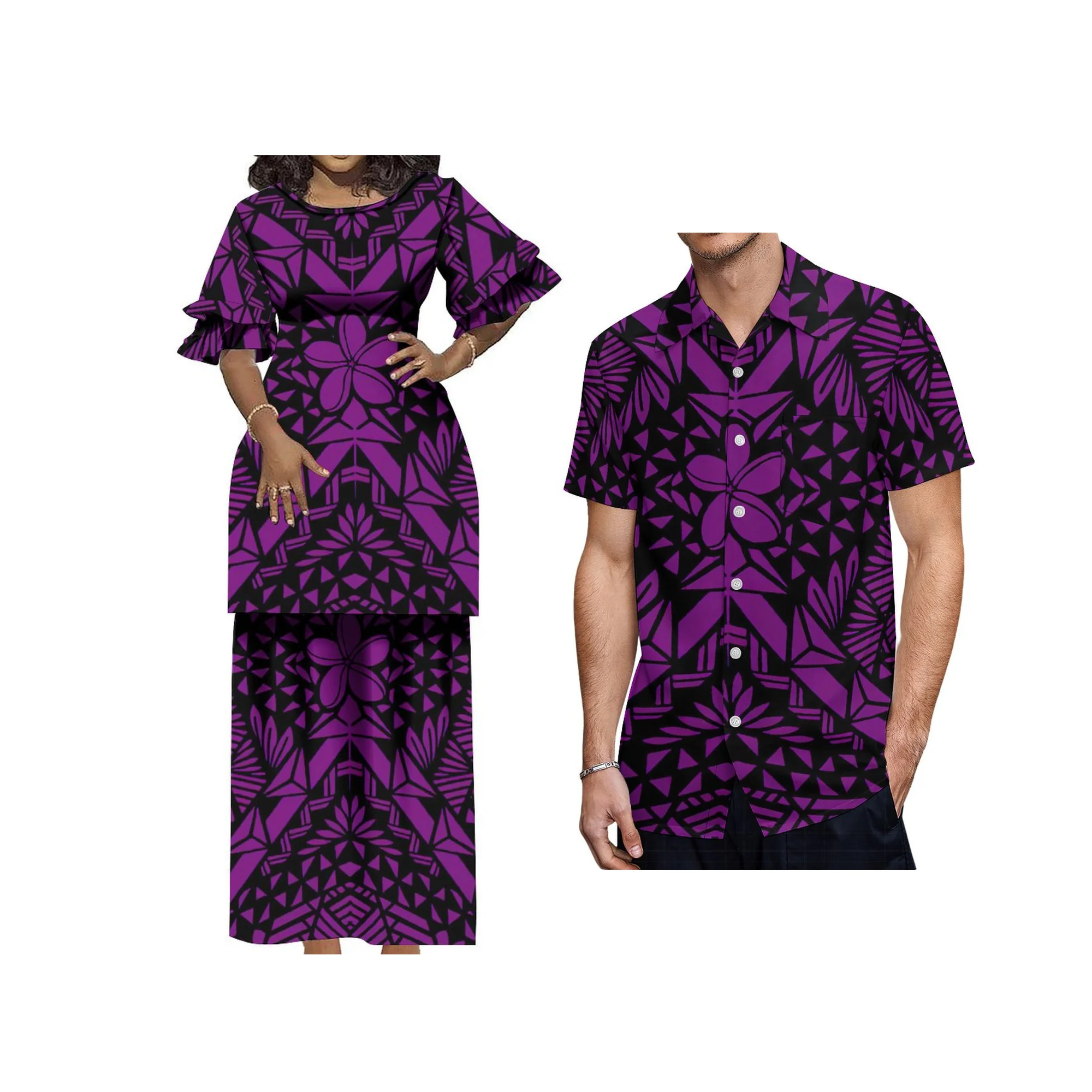 2024 New Elegant Banquet Customized Polynesian Tonga Samoan Puletasi Samoa Set Dress Women Elegant 2 Pcs Top And Skirts 2 Piece