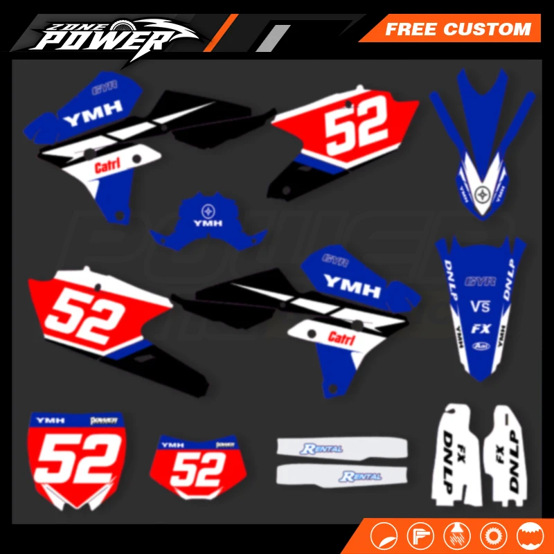 Powerzone لياماها 2014-2018 YZF250 2015-2019YZF250X WRF250 2014-17 YZF450 خلفيات مخصصة الرسومات الشارات ملصق أطقم 44