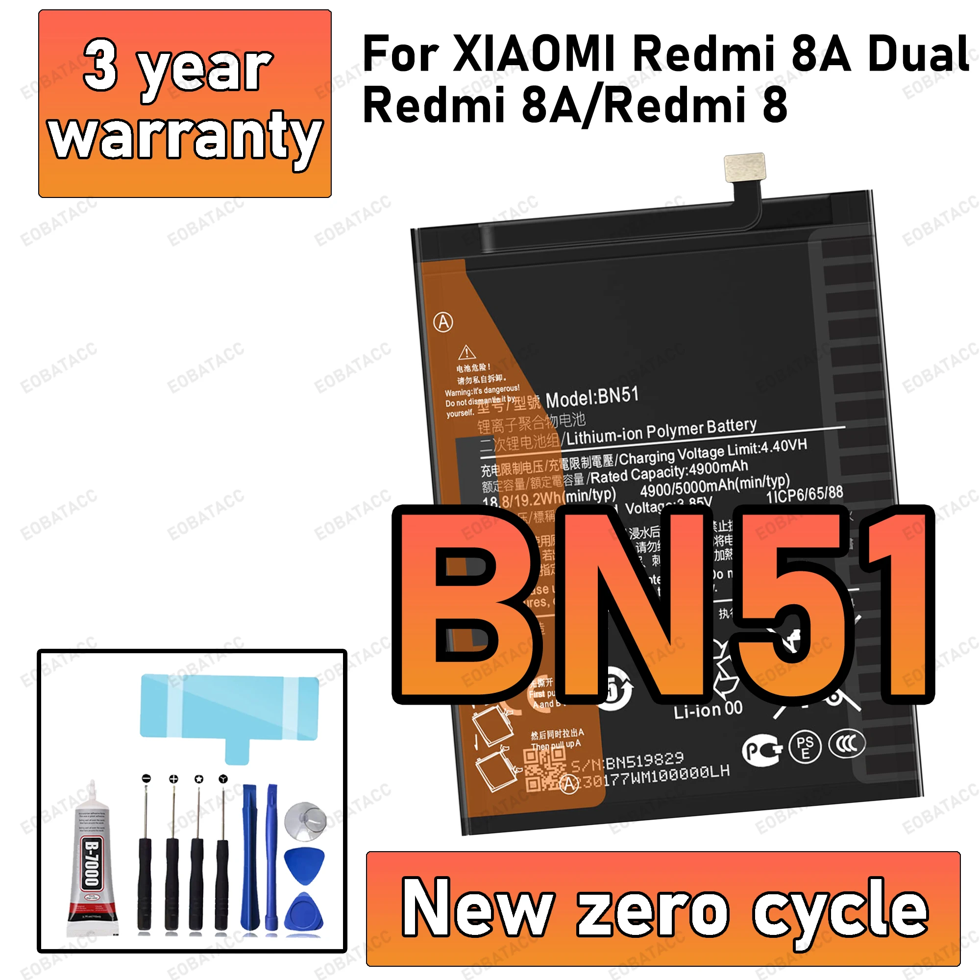 

100% New High Quanlity BN51 Battery For XIAOMI REDMI 8A DUAL/REDMI 8A/REDMI 8 Replacement Batteria Batteries+Free tools