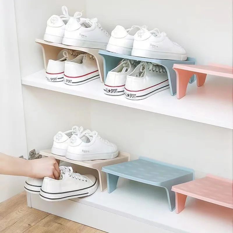 1Pcs Household Storage Shoes Shelf Save Space Shoe Rack Double Support Plastic Integrated Simple Shoecase Dormitory Shoe Cabinet