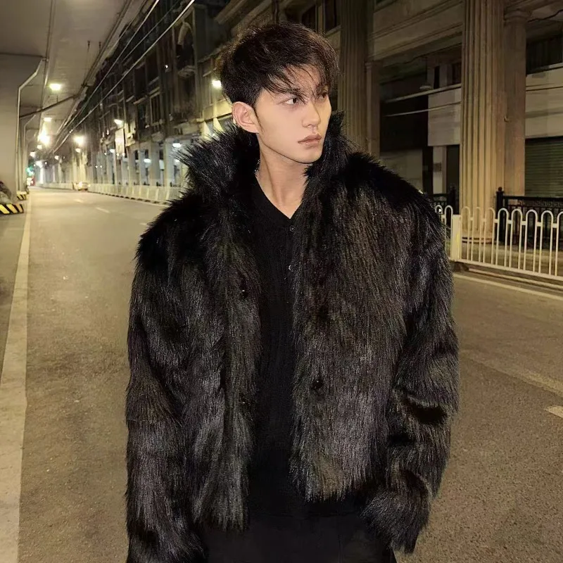 Men's Warm Winter Thickened Faux Fox Fur Coat Fluffy New Trendy Fur Overcoat Comfortable Fashion Fur Coat Men Jackets